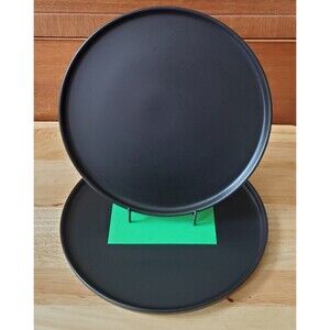 2 Crofton Stoneware Matte Black & Satin Speckled Dinner Plates 10¾” Low Profile